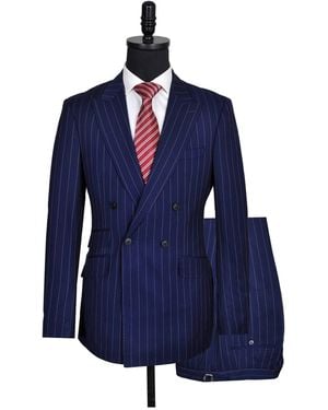 DAVID WEJ Aldo Double Breasted Chalk Stripe Suit - Blue