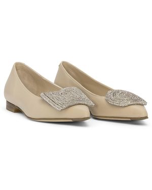 Beautiisoles by Robyn Shreiber Made in Italy Neutrals Bonnie Leather Flat With Charm Work Wedding Evening Bridal Comfortable Ballerina - Multicolour