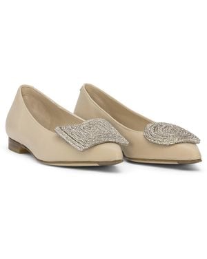 Beautiisoles by Robyn Shreiber Made in Italy Neutrals Bonnie Leather Flat With Charm Work Wedding Evening Bridal Comfortable Ballerina - Multicolour