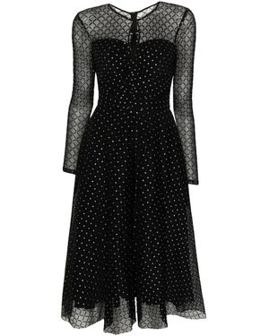 Nissa Flock Print Midi Dress - Black