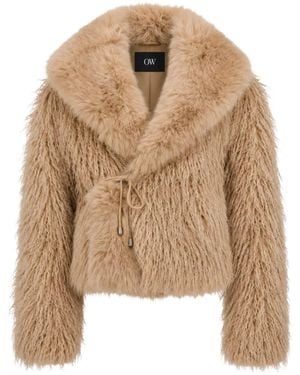 OW Collection Alva Faux Fur Jacket - Natural