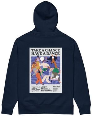 Anchor and Crew French Take A Chance Have A Dance Disco! Organic Cotton Embroidered Heavyweight Hoodie - Blue