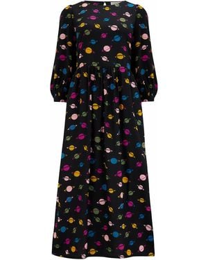 Sugarhill 'Saffie Midi Smock Dress, Planet Polka - Black