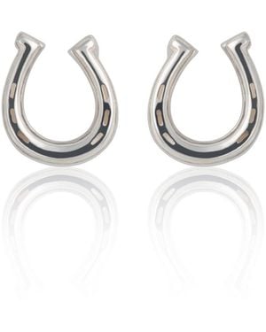 Lily Charmed Sterling Lucky Horseshoe Stud Earrings - Metallic