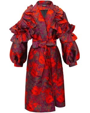 Byvinnik Ruffle Trench Coat - Red