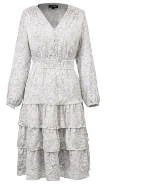 Smart and Joy Tiered Ruffles Liberty Print Tea Dress - Grey