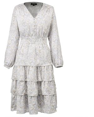 Smart and Joy Tiered Ruffles Liberty Print Tea Dress - Grey