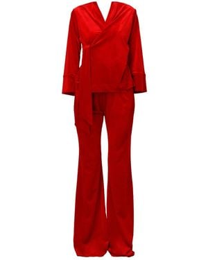 LIA ARAM Two-Piece Draped Velvet Suit - Red