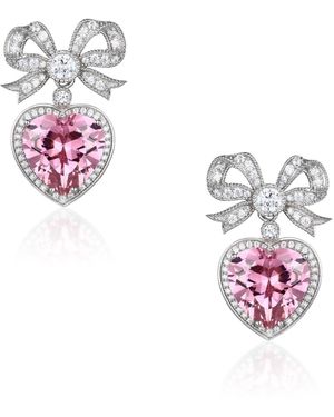 Santinni Princess Bow & Crystal Heart Earrings - Pink