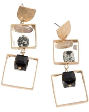 Saachi Bead And Stone Square Dangle Earrings - Metallic