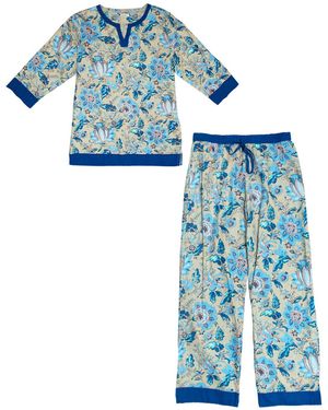 Inara Lotus Cotton Pyjamas - Blue