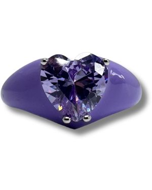 Black and Wild Enamel Heart Crystal Ring - Purple