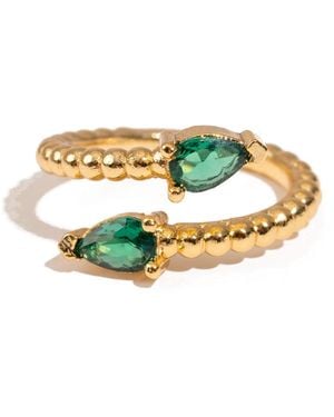 Ebru Jewelry Emerald Teardrop Glow Adjustable Ring - Metallic
