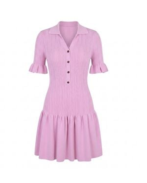 Modenaire Pleated Mini Dress With Ruffle Hem And Button Front Detail - Purple