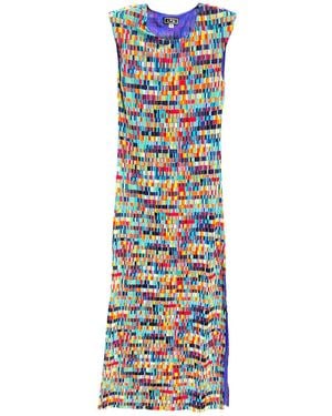 L2R THE LABEL Shoulder Pad Mesh Dress - Blue