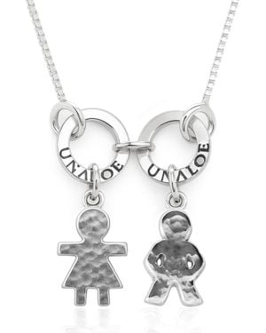 Unaloe Sterling Necklace With Boy And Girl Pendants - White