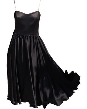 2KStyle Bell Crystal Hand-Embellished Gathered Satin Midi Dress - Black