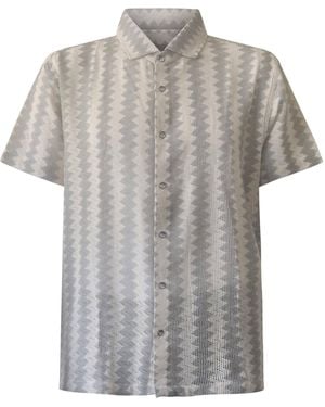 Vustra Pastel Chevron Crochet Button-Down Shirt - Grey