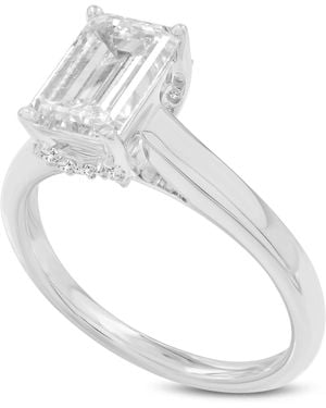 LMJ Narine Emerald Cut Lab Grown Diamond Hidden Halo Engagement Ring - Metallic