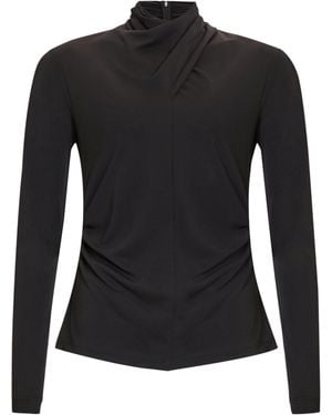 Exquise Paola Regular Drape Neck Blouse - Black