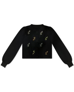 Roch Perel Floral Embroidered Cardigan - Black