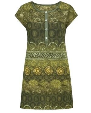 Conquista Button Detail Print Dress - Green
