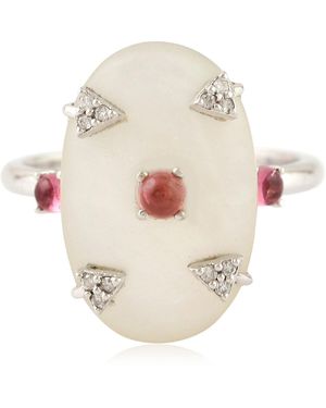 Artisan Mother Of Pearl, Tourmaline & Diamond Ring - Natural