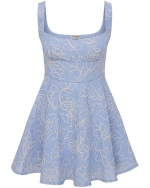 Thisisu Collection Serenette Dress -Cotton Mini Dress With Delicate Embroidery & Built-In Shorts Lining - Blue