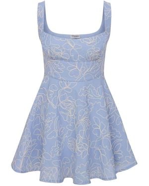 Thisisu Collection Serenette Dress -Cotton Mini Dress With Delicate Embroidery & Built-In Shorts Lining - Blue