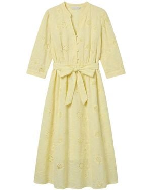 LAtelier London Pastel Broderie Anglaise Cotton Midi Dress - Yellow