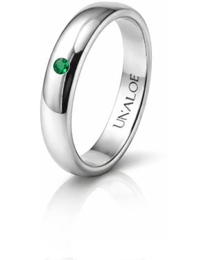 Unaloe Smooth Sterling Band Ring With Emerald: A Symbol Of Inner Strength - White