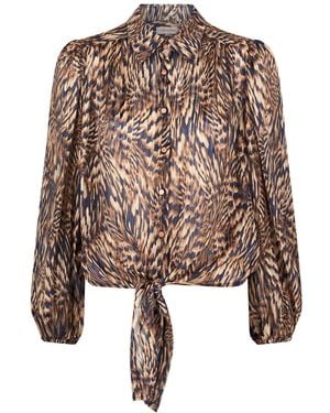 Traffic People A Little Breeze Animal Print Tremors Tie Shirt - Brown