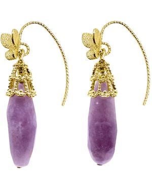 Farra Teardrop Orchid Gemstone With Butterfly Hook Earrings - Purple