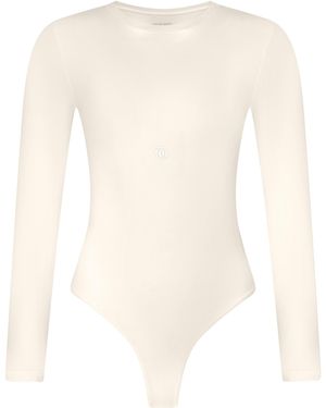 GOD SAVES QUEENS Neutrals Second Skin Long Sleeve Crew-Neck Bodysuit Vanilla - White