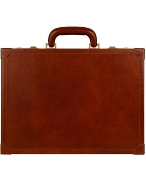 Time Resistance Cognac Leather Attaché Case Briefcase - Brown