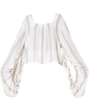 Metamorph Neutrals Striped Top With Oversize Sleeves - White