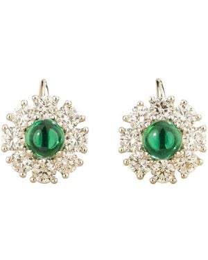 Juvetti Lisa Round Cabochon Emerald Halo Leverback Earrings - Green