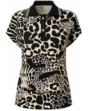 Exquise Brinley Abstract Print Sleeveless Shirt Collar Blouse - Black