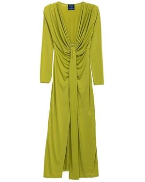 Tantra Spain Sl Solid Draped Maxi Dress With V Neck And Long Sleeves - Green