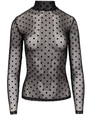 Oh!Zuza Polka Dot Sheer Blouse With Turtleneck - Black