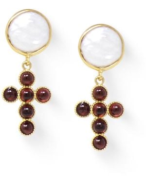 Vintouch Italy Hope-Plated Garnet Cross Earrings - Metallic