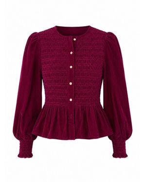 Rose & Nancy Maddie Burgundy Smocked Velvet Blouse - Purple