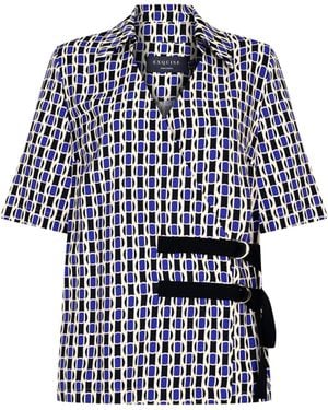 Exquise Madeline Chequered Belted Wrap Top - Blue