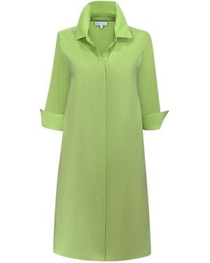Perlavera Christy Lime Solid Cotton Satin Three Quarter Sleeve Length Gathered Back Midi Dress - Green