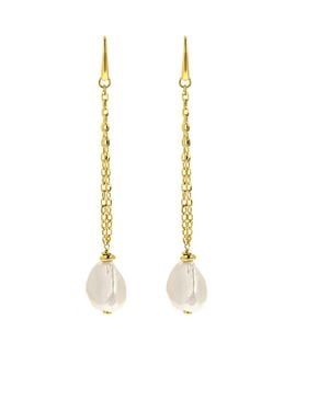 Unaloe Vermeil Baroque Freshwater Pearl Chain Drop Earrings – Luxury Contemporary Designer Jewellery - Metallic