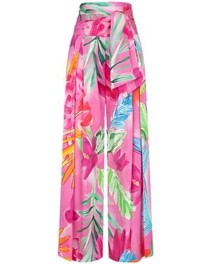 Marianna Déri Palazzo Trousers With Floral Print And Tie Belt - White