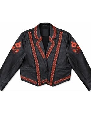 Zasta Studio Embroidered Leather Jacket - Blue