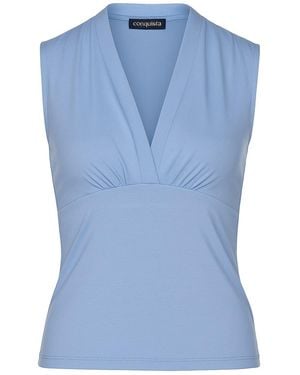 Conquista Bell Sleeveless V-Neck Fitted Top – Soft Viscose-Blend Fabric - Blue