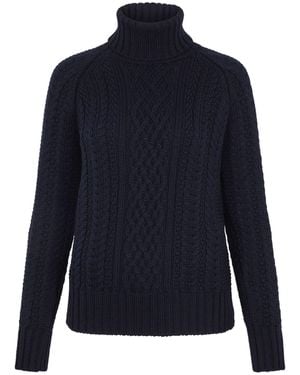 Paul James Knitwear Chunky Merino Margot Roll Neck Cable Sweater - Blue