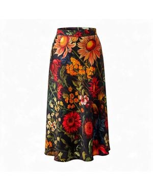 Janara Jones Floral Garden A Line Midi Jigsaw Skirt - Red